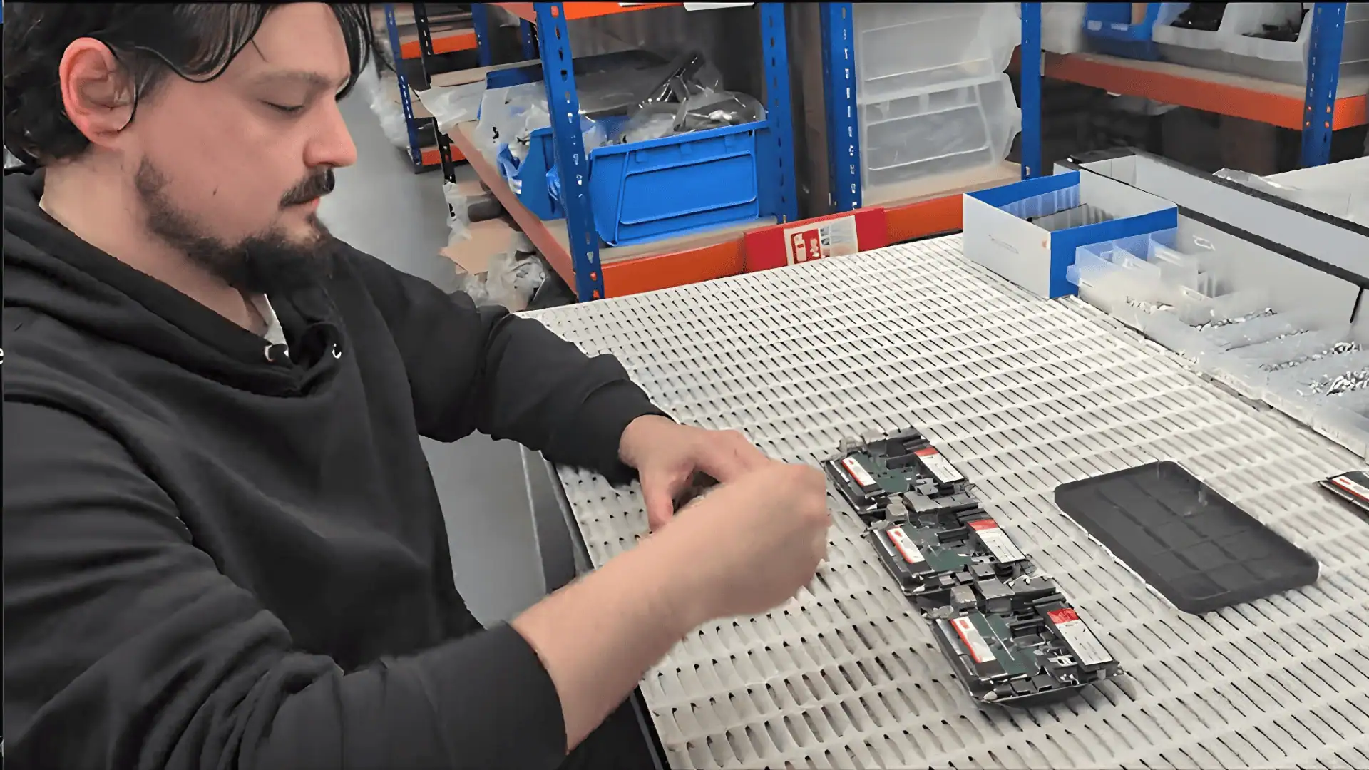 Ingenieur bei der Computer-Montage in der Werkstatt